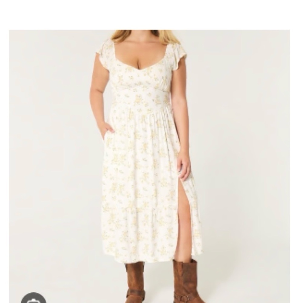 Floral White Dress Medium Midi Open Back